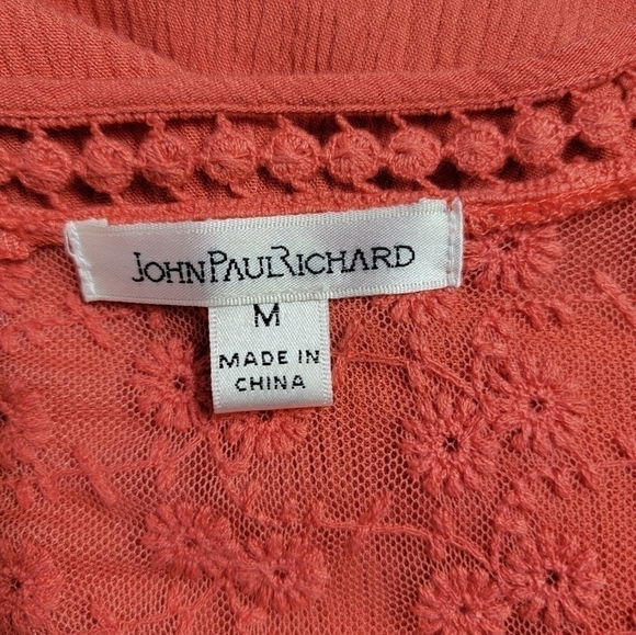 JOHN Paul Richard Textured Lace 3/4 Sleeve Blouse Coral Size Medium - Picture 6 of 6